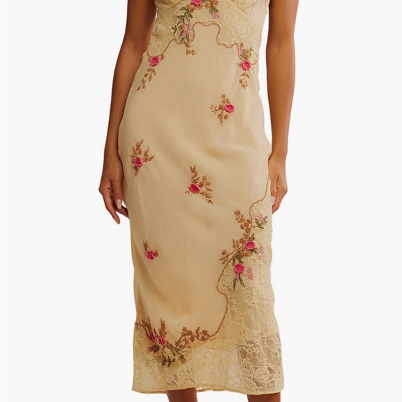 Free People Cream Floral Midi Dress, meet again - Picture 1 of 9